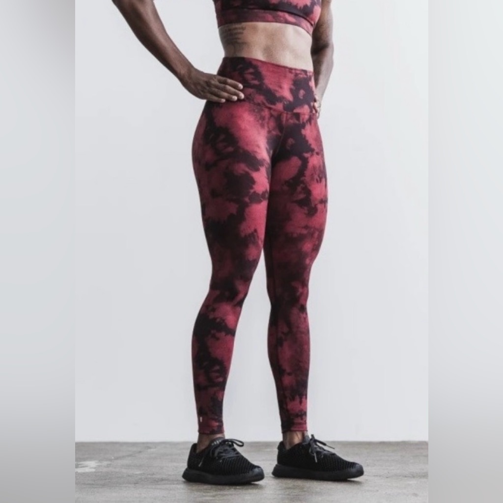 Nobull Womens Matte High-Rise Tight Black/Lava(Burgundy) Tiedye Leggings, Xs Nwt